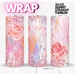 PINK ROSE Dream Glitter | WRAP for Skinny 20 0z straight tumbler - png format