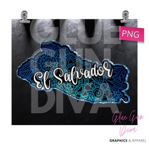 El Salvador Mapa - Azul, Flores, Imagen degradada - formato png