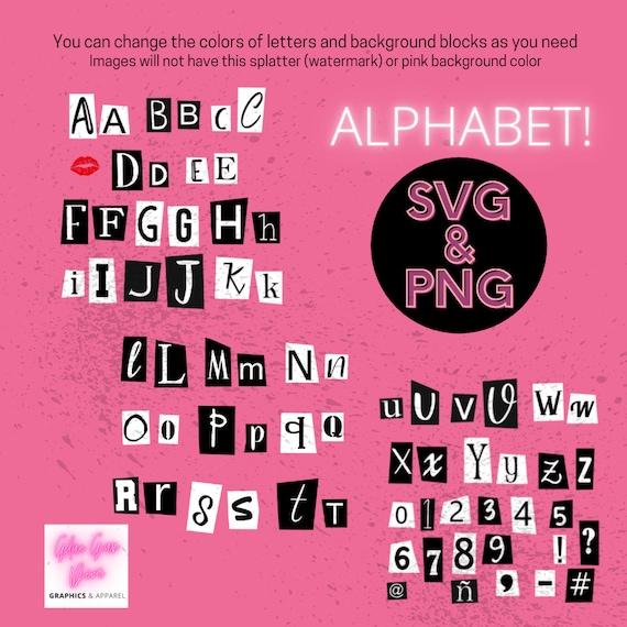 burn book inspired alphabet ransom style letters shapes and etsy