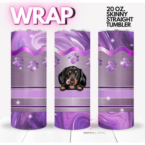 Peeking Dachshund - Patas giratorias de mármol morado / Envoltura para vaso recto Skinny de 20 onzas - formato png