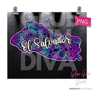 El Salvador Map - Purple, Flowers, Gradient image - png format