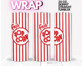 BOLSA DE PALOMITAS DE MAÍZ - Imagen divertida de taza con temática de circo / ENVOLTORIO para vaso recto Skinny de 20 onzas - formato png