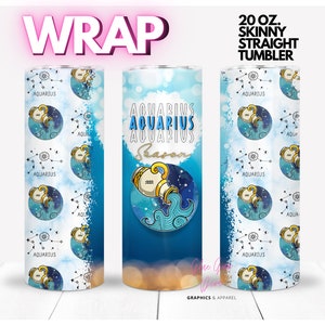 AQUARIUS SEASON, Zodiac, glitter | WRAP for Skinny 20 0z straight tumbler - png format