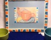 Mosaic Frame around a Upcycled Greeting Card of a Vintage Teacup and Saucer