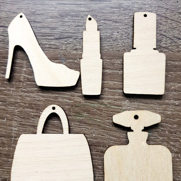 Wooden shapes for crafts blanks templates base jewelry earrings making wood laser cut tags x 10 lipstic shoe bag Free postage