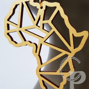 3 paires de boucles d'oreilles en bois avec contour de l'Afrique, carte géométrique en tailles au choix 25 couleurs au choix