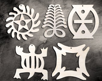 10 x wooden Adinkra symbols wood shapes for jewelry earrings making laser cut crafts large unfinished Aya Sesa Wo Suban Denkyem