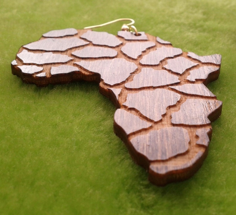 Africa Map Leopard Print Wooden Earrings - African Heritage Statement Jewelry main image 0