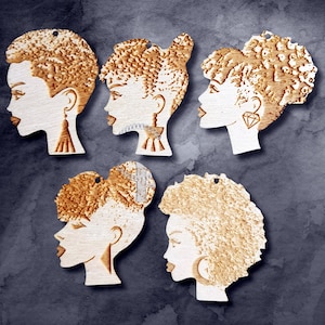 5 pairs plain wooden African hair Afro hair updo shapes jewelry earrings making laser cut crafts Nefertiti silhouette unfinished Free post