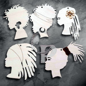 10 ritagli in legno forme di capelli naturali di ragazza africana per orecchini di gioielli che realizzano artigianato tagliato al laser silhouette afro in legno non finito