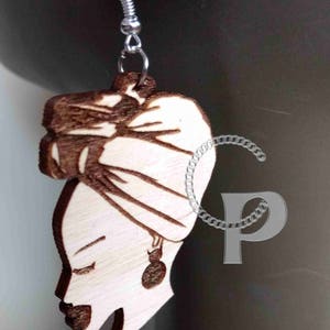 Lagre Natural Wooden Laser Cut and Engraved Earrings African - Etsy