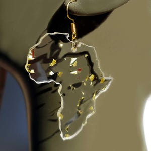 Boucles d'oreilles africaines en forme de carte, en acrylique transparent avec des flocons d'or, cadeau de bijoux ethniques
