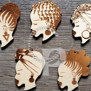 5 paires de boucles d'oreilles bijoux en bois brut de formes afro faisant de l'artisanat découpé au laser, silhouette de Néfertiti inachevée Post gratuit