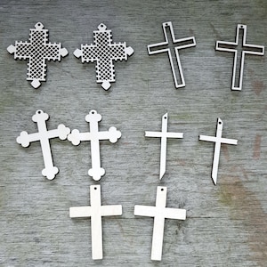 Unfinished wood shapes x 10 cross shapes for jewelry making geometric jewel shapes laser cut for crafts