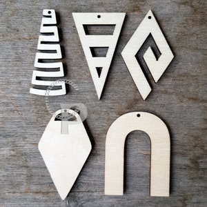 10x Holzformen für Schmuck, Ohrhänger Rohlinge machen, Spirale, geometrisch