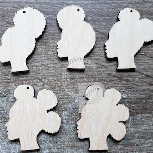 Forme in legno Silhouette di ragazze africane 10 pezzi Orecchini per capelli naturali Creazione di artigianato tagliato al laser Afro puff non finito Spedizione gratuita