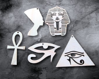 10 plain wooden traditional Egyptian shapes Nefertiti ANKH Eye of Horus Tutankhamun jewelry earrings making laser cut crafts wood blanks