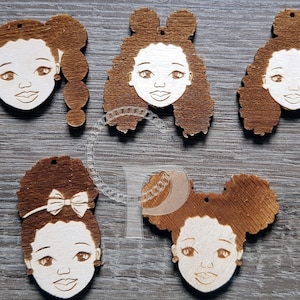 5 paia di capelli semplici in legno africano ragazza afro sbuffi forme gioielli orecchini facendo artigianato taglio laser Nefertiti silhouette incompiuta Free post