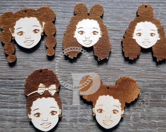 5 pairs plain wooden African girl hair Afro puffs shapes jewelry earrings making laser cut crafts Nefertiti silhouette unfinished Free post