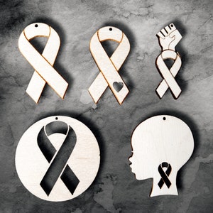 10 unvollendete hölzerne Formen Krebsbewusstseinsband Designs Rohlinge kahle Mädchen Silhouette Stücke Schmuck Ohrringe machen Laser-Cut-Handwerk Basis