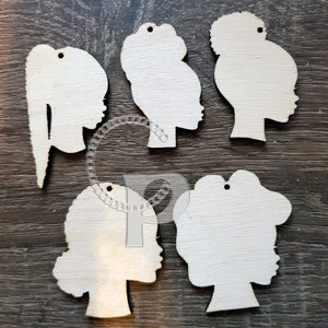 10 effen houten Afrikaans meisje natuurlijk haar vormen sieraden oorbellen maken lasergesneden ambachten Afro silhouet opgestoken kapsel onafgewerkt Gratis verzendkosten