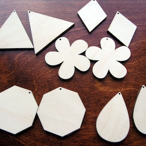 10 formas de madera de abedul simples para hacer aretes de joyería, flores, diamantes, triángulos, etiquetas cortadas con láser en forma de lágrima, manualidades, decoupage, envío gratuito