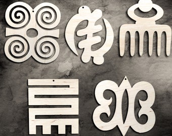 10 unfinished wooden Adinkra symbols Duafe GyeNyame  shapes for jewelry earrings making laser cut crafts