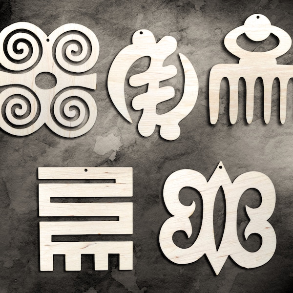 10 unfinished wooden Adinkra symbols Duafe GyeNyame  shapes for jewelry earrings making laser cut crafts