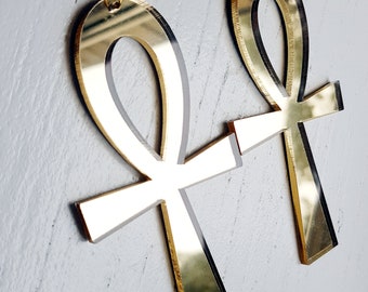 Ankh earrings in silver or gold mirror acrylic Africa Symbol Egyptian Cross