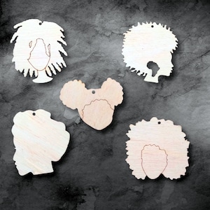 10 gewone houten Afrika meisje natuurlijk haar locs vormen sieraden oorbellen maken laser gesneden ambachten Afro silhouet onafgewerkt Gratis verzendkosten