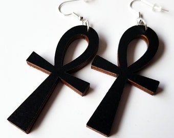 Wooden earrings Ankh Egyptian cross different colors African earrings