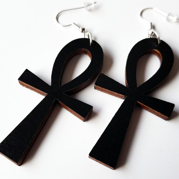 Wooden earrings Ankh Egyptian cross different colors African earrings