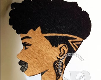 African earrings woman Afro silhouette wooden natural hair short undercut earrings black
