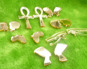 Small stud earrings gold or silver mirror acrylic Afro, Nefertiti, Africa