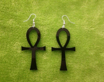 Laser cut acrylic Ankh earrings in black Africa Adinkra Symbol