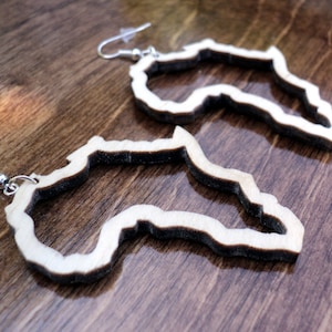 Pendientes de madera natural cortados con láser, contorno de África, mapa africano, pendientes de madera de abedul lisos