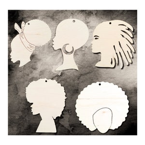10 forme di capelli naturali di ragazza africana in legno per la realizzazione di orecchini di gioielli e artigianato da pezzi di legno non finiti sagome di ragazza ritagli di diva