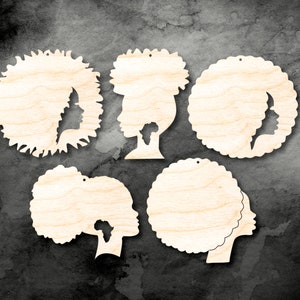 10 pendientes de joyería con formas de cabello natural de niña africana de madera simple para hacer artesanías cortadas con láser, silueta afro, sin terminar, envío gratuito