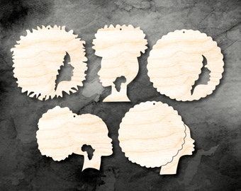 10 plain wooden Africa girl natural hair shapes jewelry earrings making laser cut crafts Afro silhouette puff unfinished Free postage