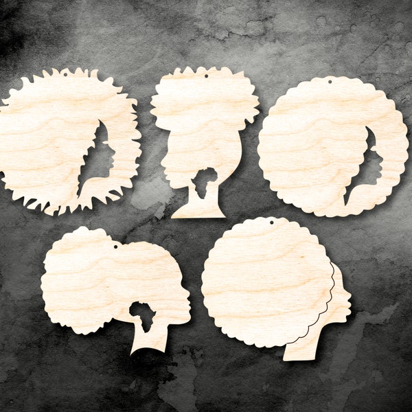 10 plain wooden Africa girl natural hair shapes jewelry earrings making laser cut crafts Afro silhouette puff unfinished Free postage