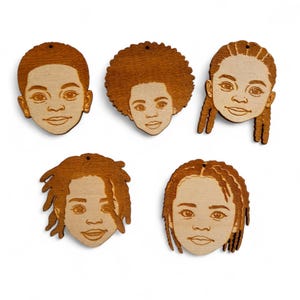 Forme di afro locs per bambini africani, 5 paia di semplici pezzi grezzi in legno per artigianato o creazione di gioielli, base per pittura, silhouette in legno grezzo
