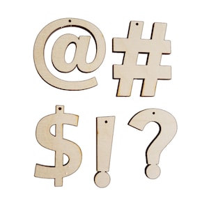 Forme in legno simboli per artigianato modelli vuoti base gioielli orecchini creazione legno tagliato al laser tag x 10 hashtag, simbolo del dollaro, @
