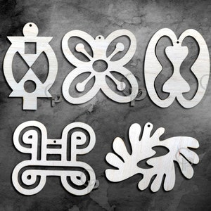 10 símbolos Adinkra, formas recortadas en madera para hacer aretes de joyería, piezas grandes de madera sin terminar