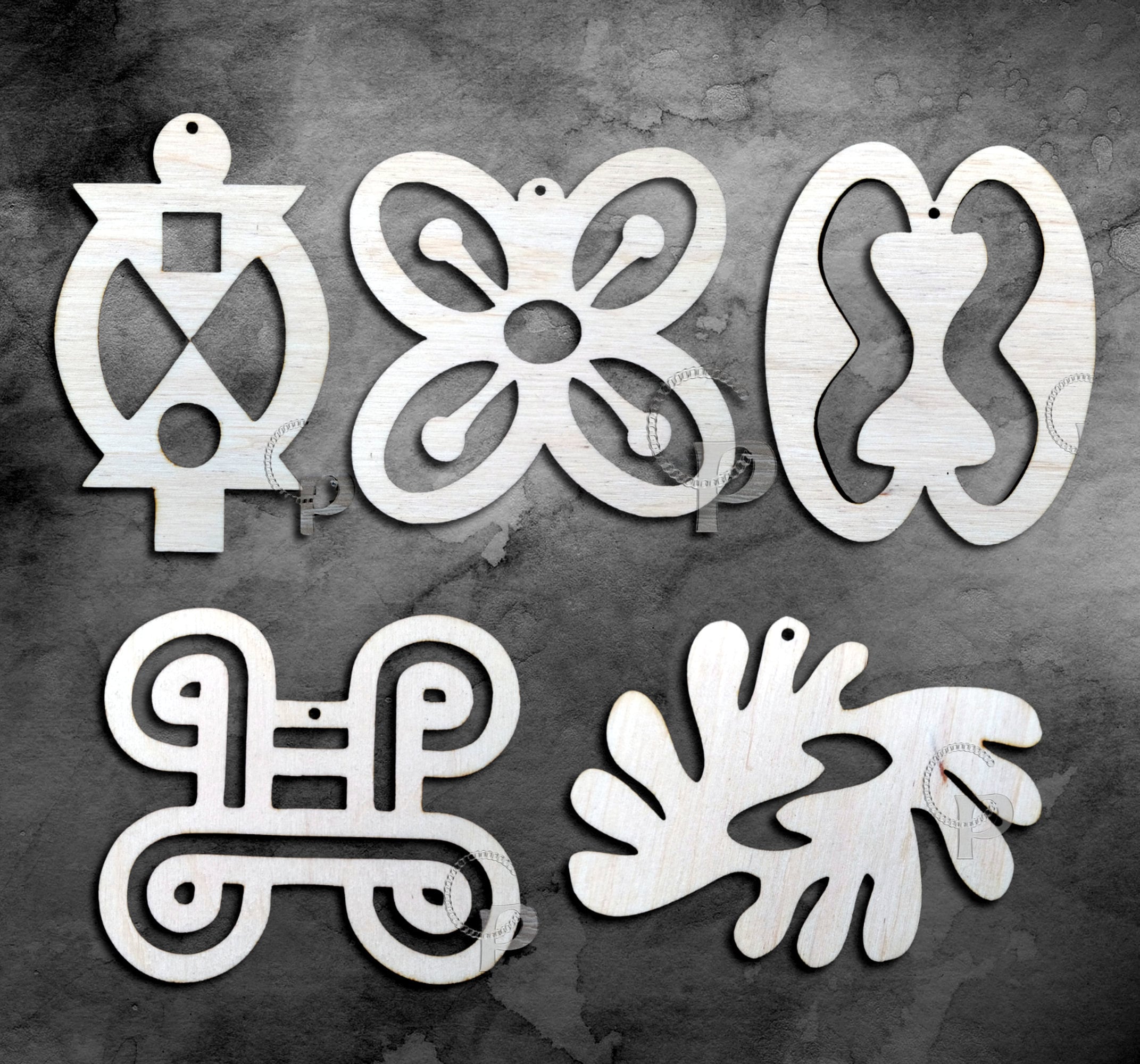 10 Adinkra symbols wood cutout shapes for jewelry earrings making large unfinished wooden pieces