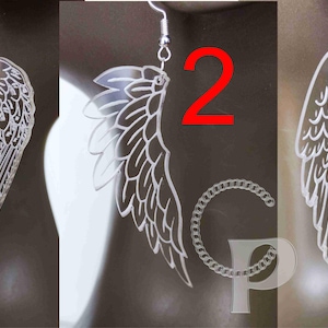 Laser cut and engraved clear acrylic earrings glass look Angel wings transparent