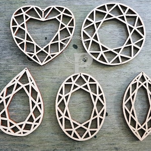 Unfinished wood shapes x 10 for jewelry making geometric jewel shapes laser cut for crafts
