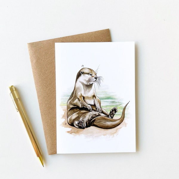 NEW! Otter Greeting Card, Blank Card, 5"x7", Kelly Dixon Art