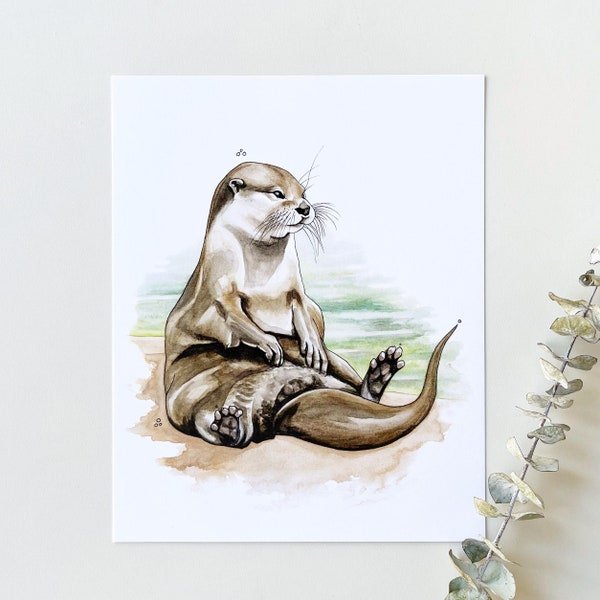 NEW! Otter Print, 8"x10" Art Print, Watercolour, Kelly Dixon Art