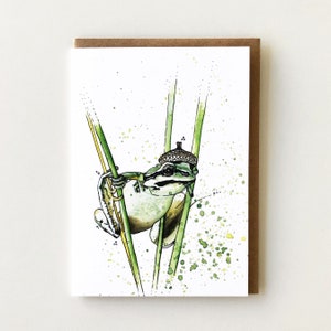 Carte de vœux Grenouille avec chapeau de gland, Grenouille, Woodland, Carte vierge, 5"x7 »