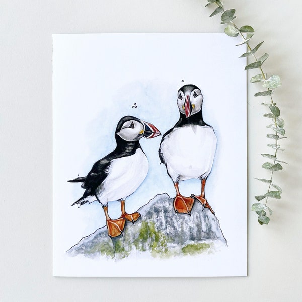 Puffin Love Print, 8"x10" Art Print, East Coast, Watercolour, Kelly Dixon Art